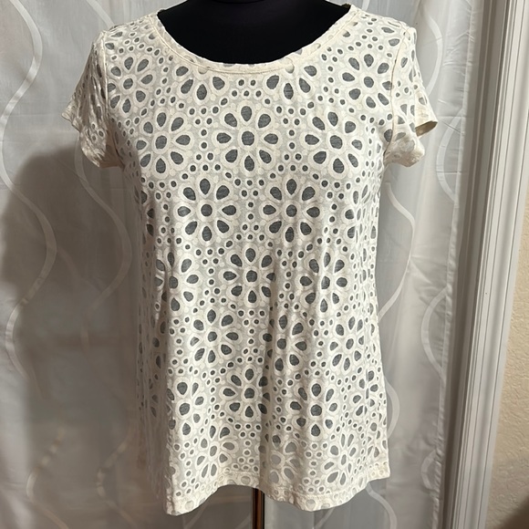 LOFT Tops - Loft, Beige, Sheer, Lightweight, Short Sleeve,floral Top, Size Small